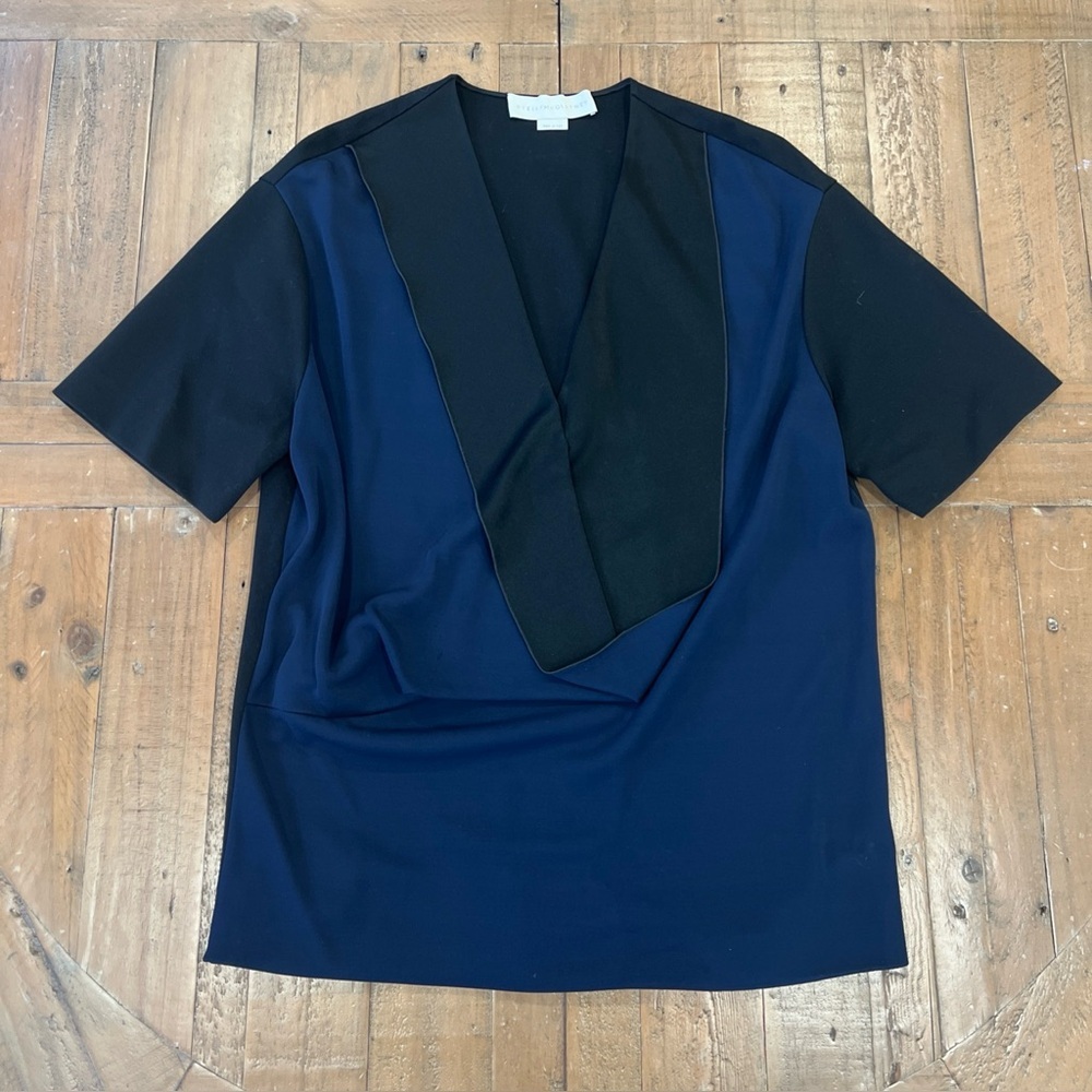 Stella Mccartney V-Neck Designer Short Sleeve Top Womenâs 42 Us 12 Blue Draped